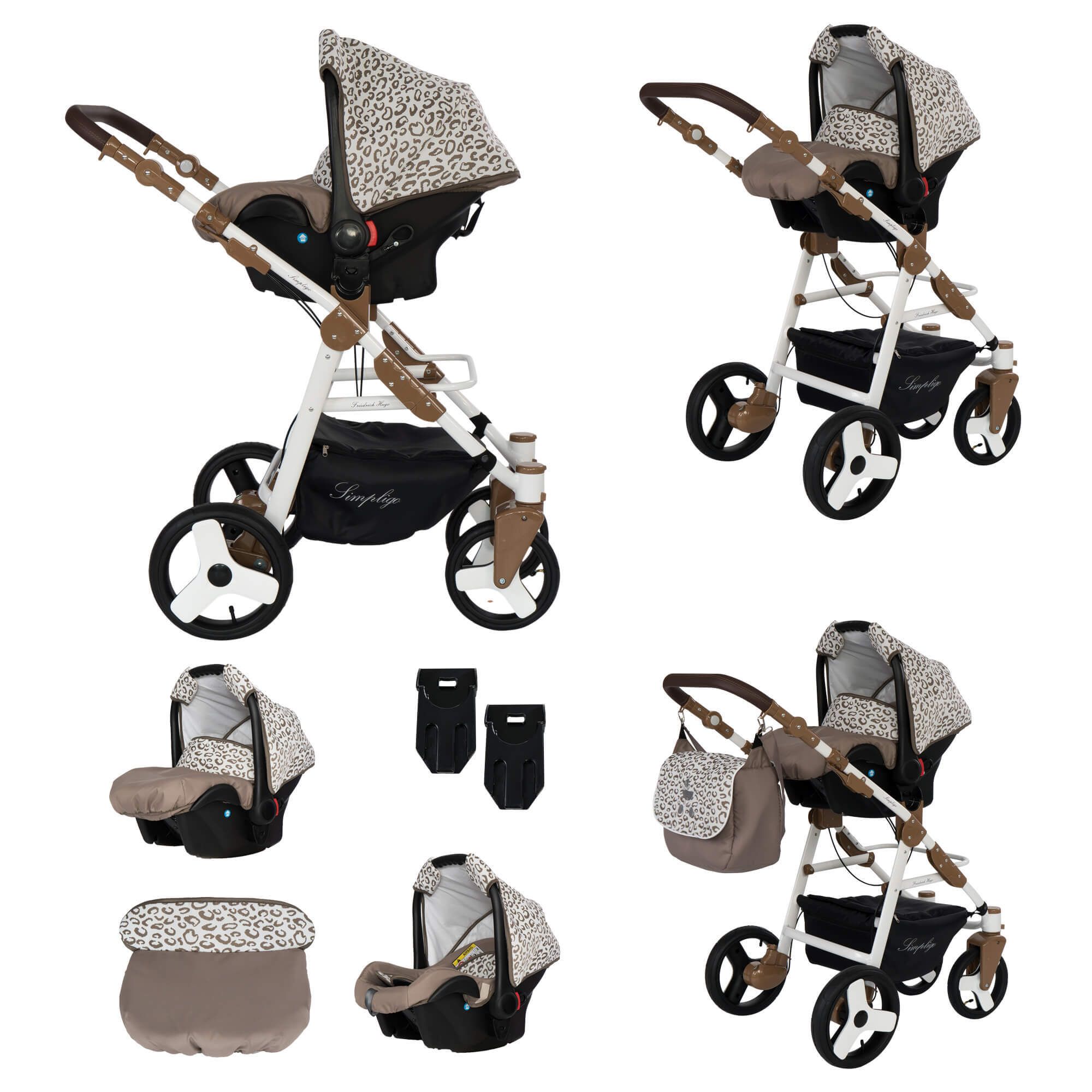 Friedrich Hugo Simpligo 4 in 1 Kinderwagen mit original Maxi Cosi, Leopard Beige (Stoff)