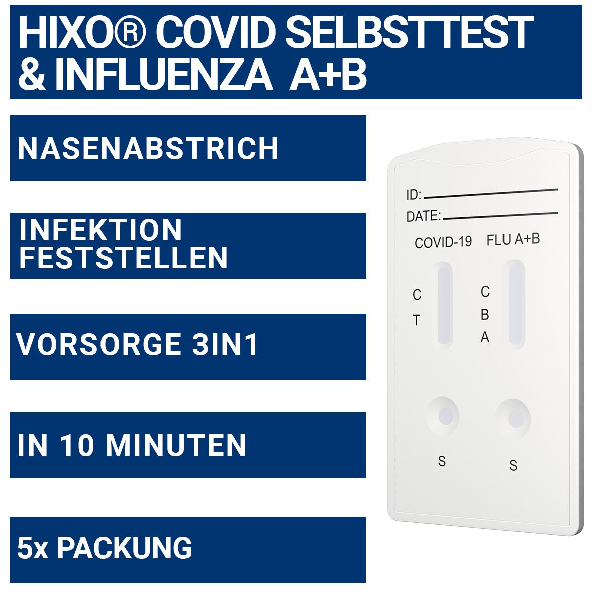 HIXO Covid-19 Corona & Influenza A+B Test 3in1