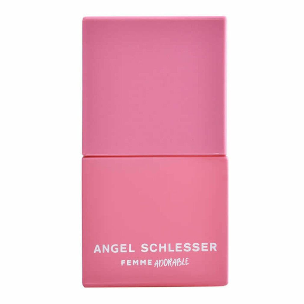 Rosa Flakon. Aufschrift: Angel Schlesser Femme Adorable.