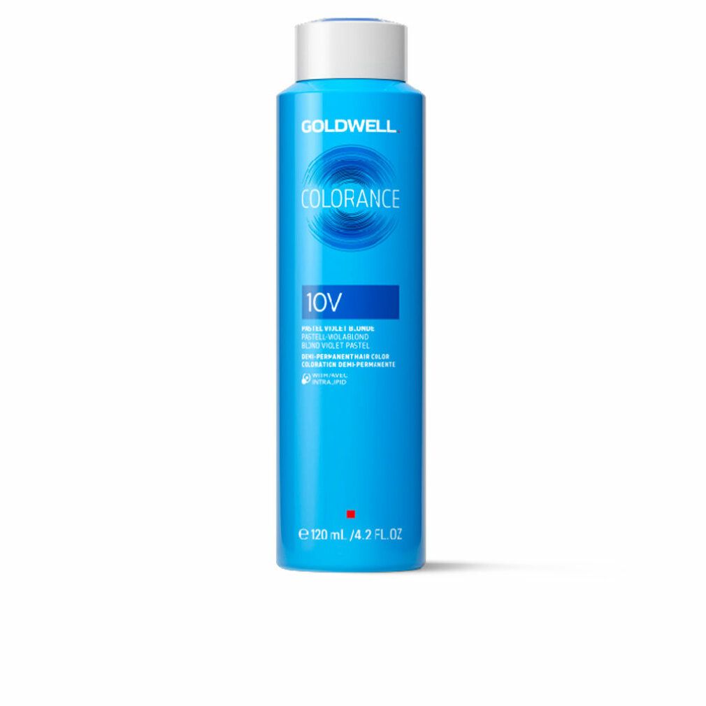Goldwell Colorance 10V Haarfarbe. Blaue Flasche mit weißem Deckel. Produktname und Farbton 10V deutlich sichtbar.