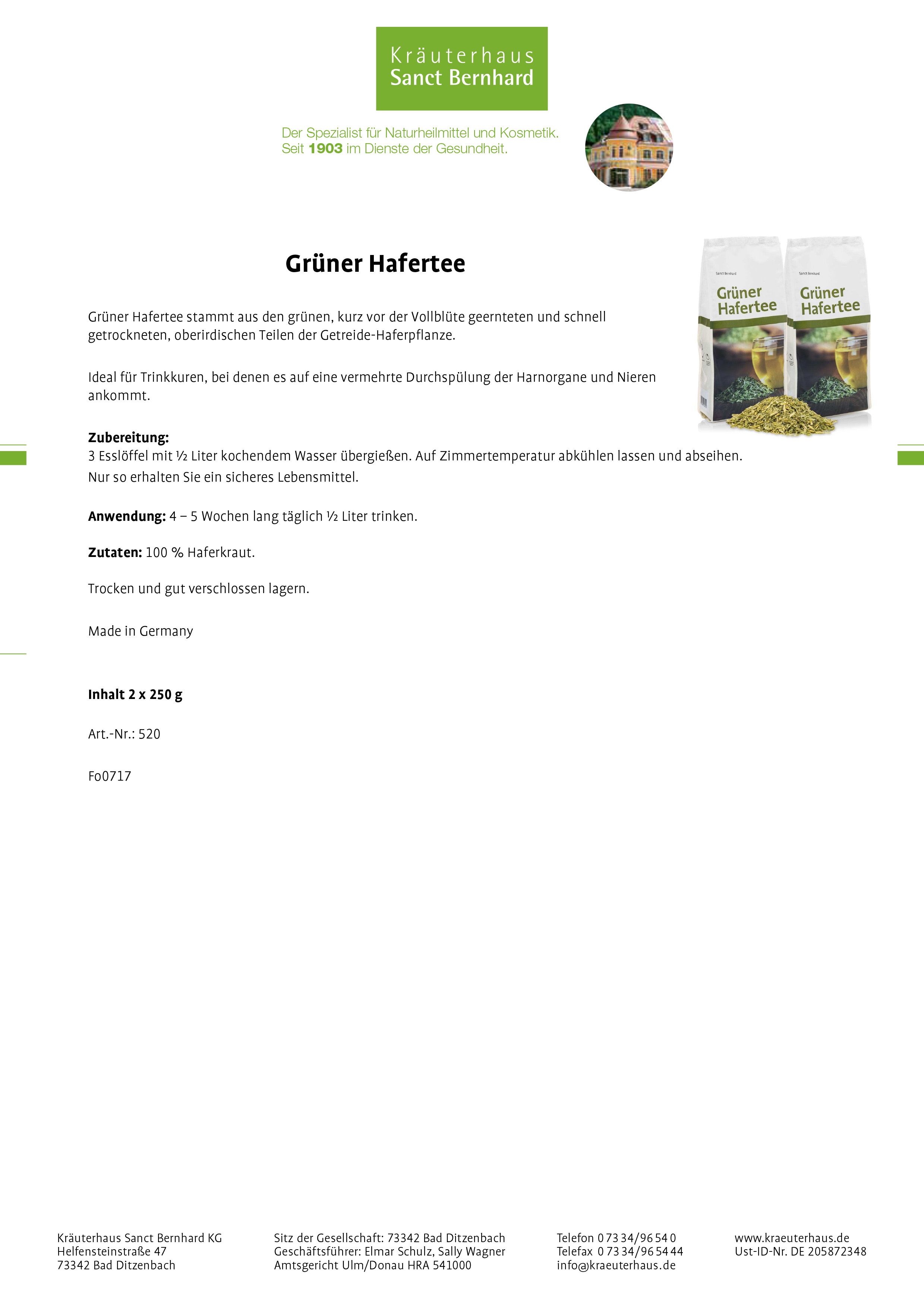 Sanct Bernhard Grüner Hafertee
