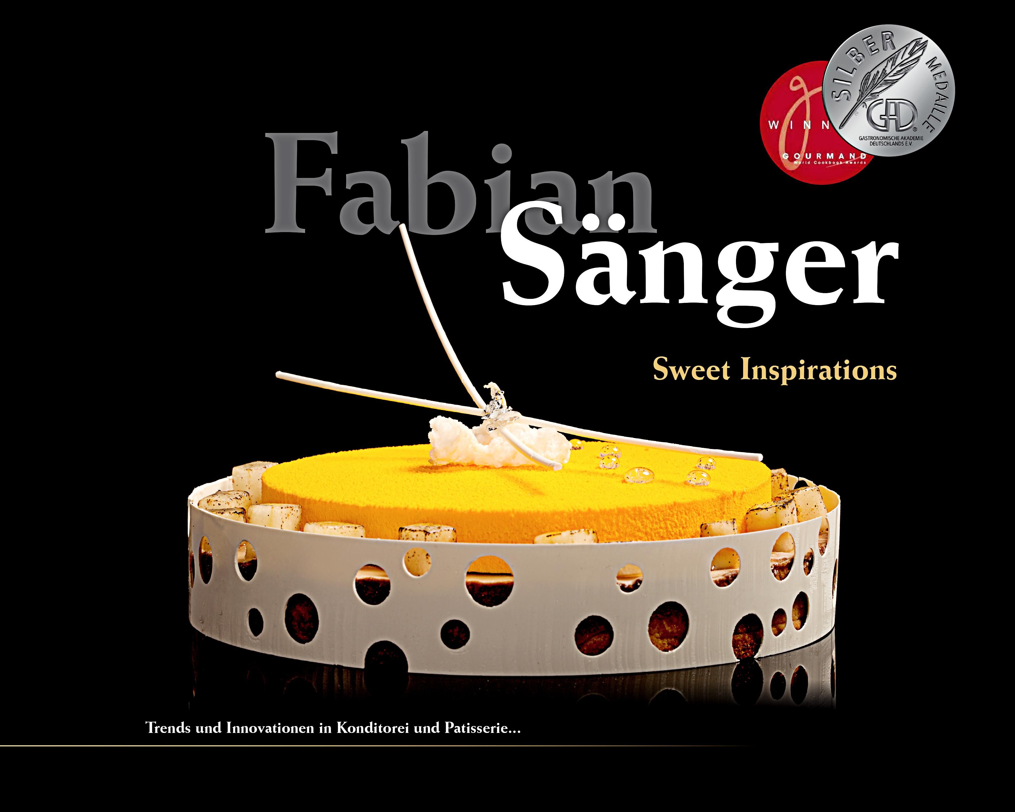 Gelbes Dessert auf weißem Ring mit Aussparungen. Fabian Sänger - Sweet Inspirations. Silbermedaille.