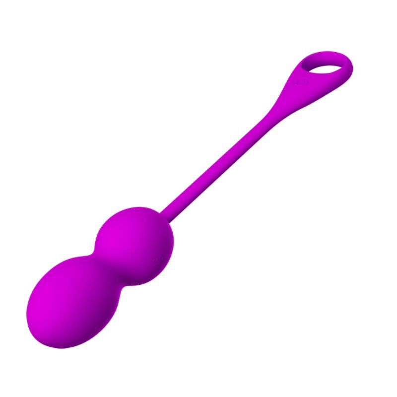 Lila Vibrationskugel mit zwei Kugeln und Schlaufe, schräg dargestellt.