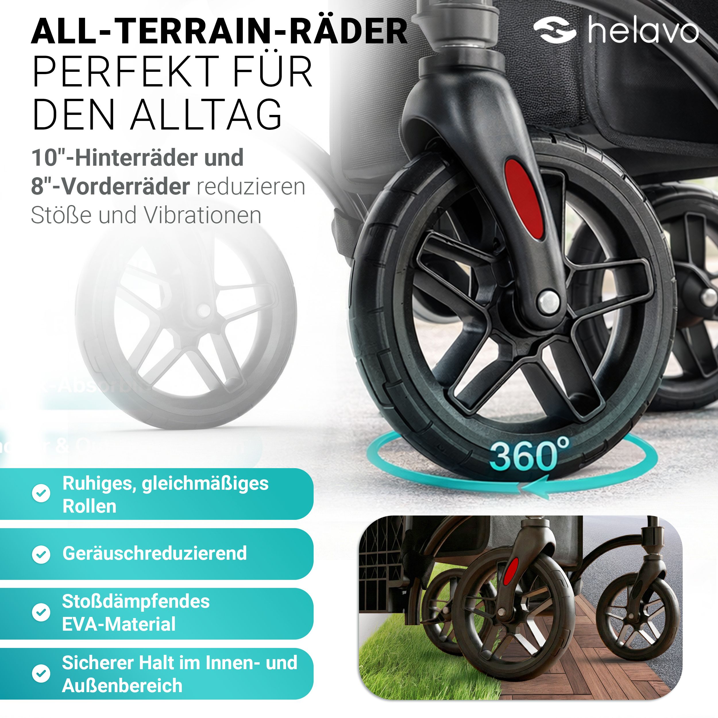 Helavo 2 in 1 Rollator und Rollstuhl faltbar Hybrid Gehhilfe mit All Terrain Reifen