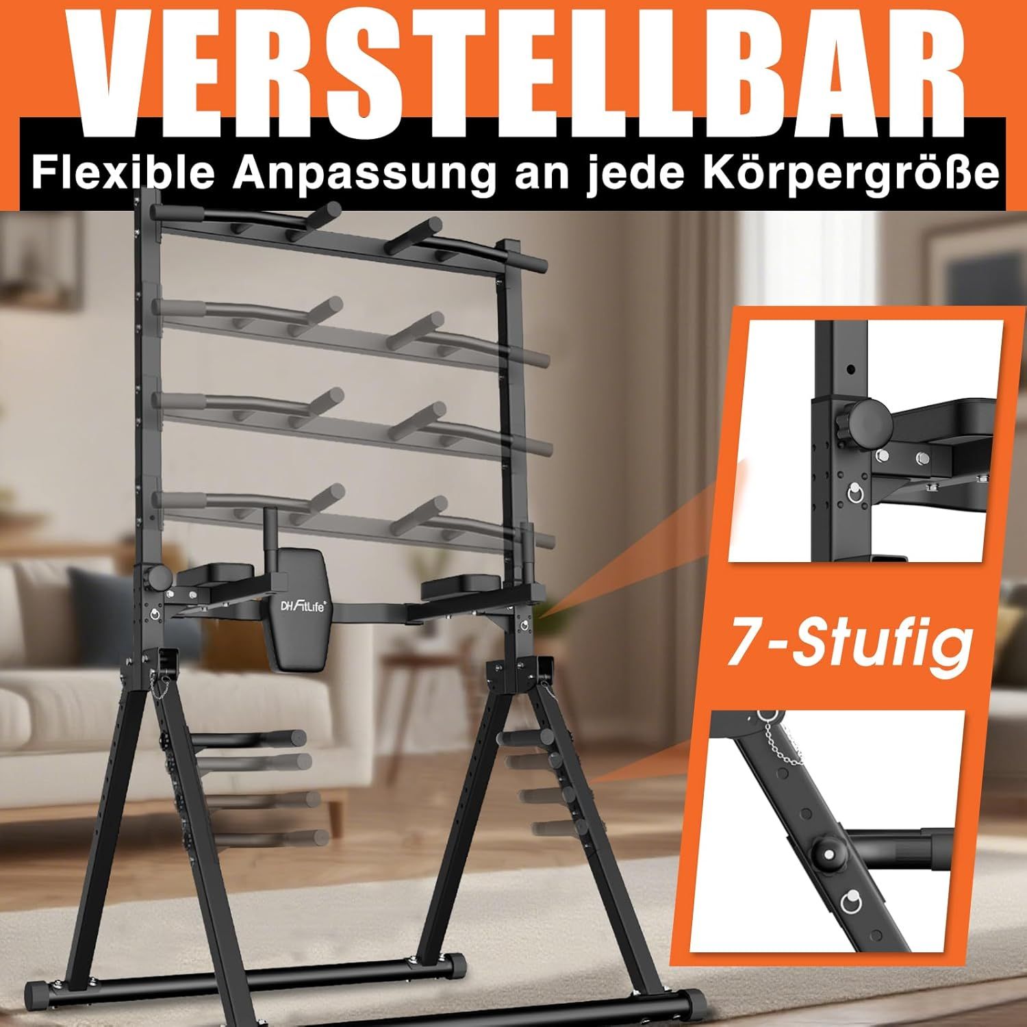 DH FitLife Faltbar Power Tower Dip Station mit Rückentrainer