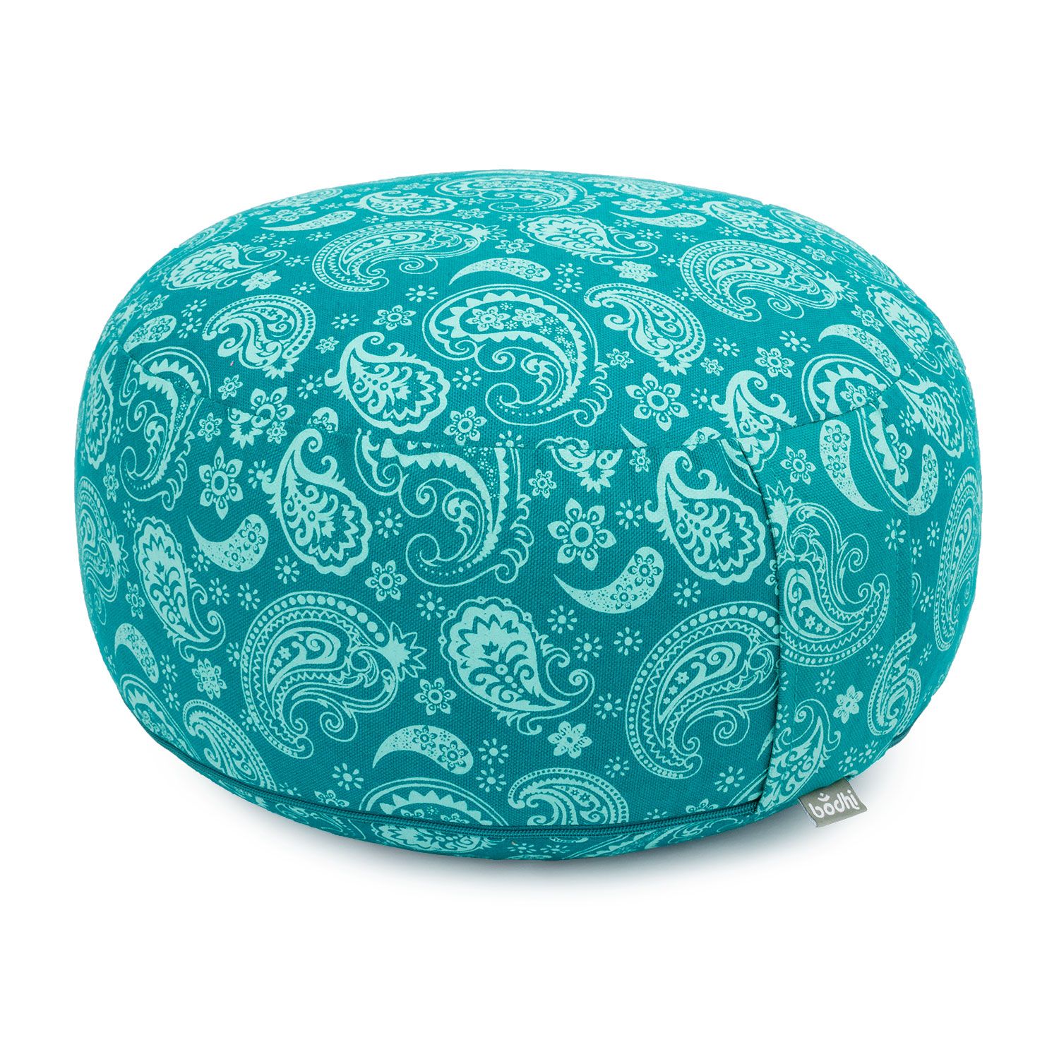 Maharaja Collection: Gemustertes Meditationskissen Rondo 'Paisley' petrol, Dinkelhülsen 1 St