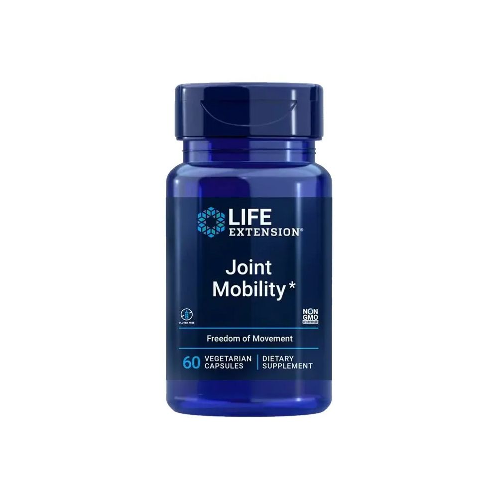 Blauer Behälter mit Life Extension Joint Mobility Kapseln, 60 vegetarische Kapseln.