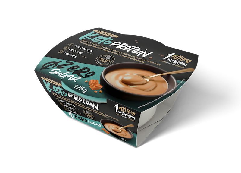 1attimoinforma Keto pudding al gusto caramello alto in proteine a ridotto contenuto di carboidrati