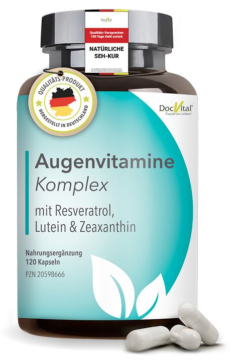 Augenvitamine Lutein Zeaxanthin Kapseln - Vitamin A Augenstark Vital Komplex hochdosiert DocVital® 120 St