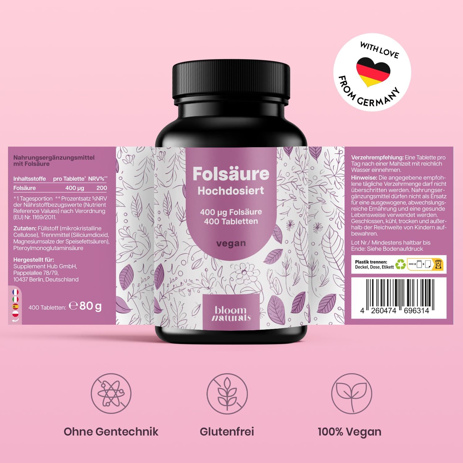 Bloom Naturals Folsäure Tabletten 400µg