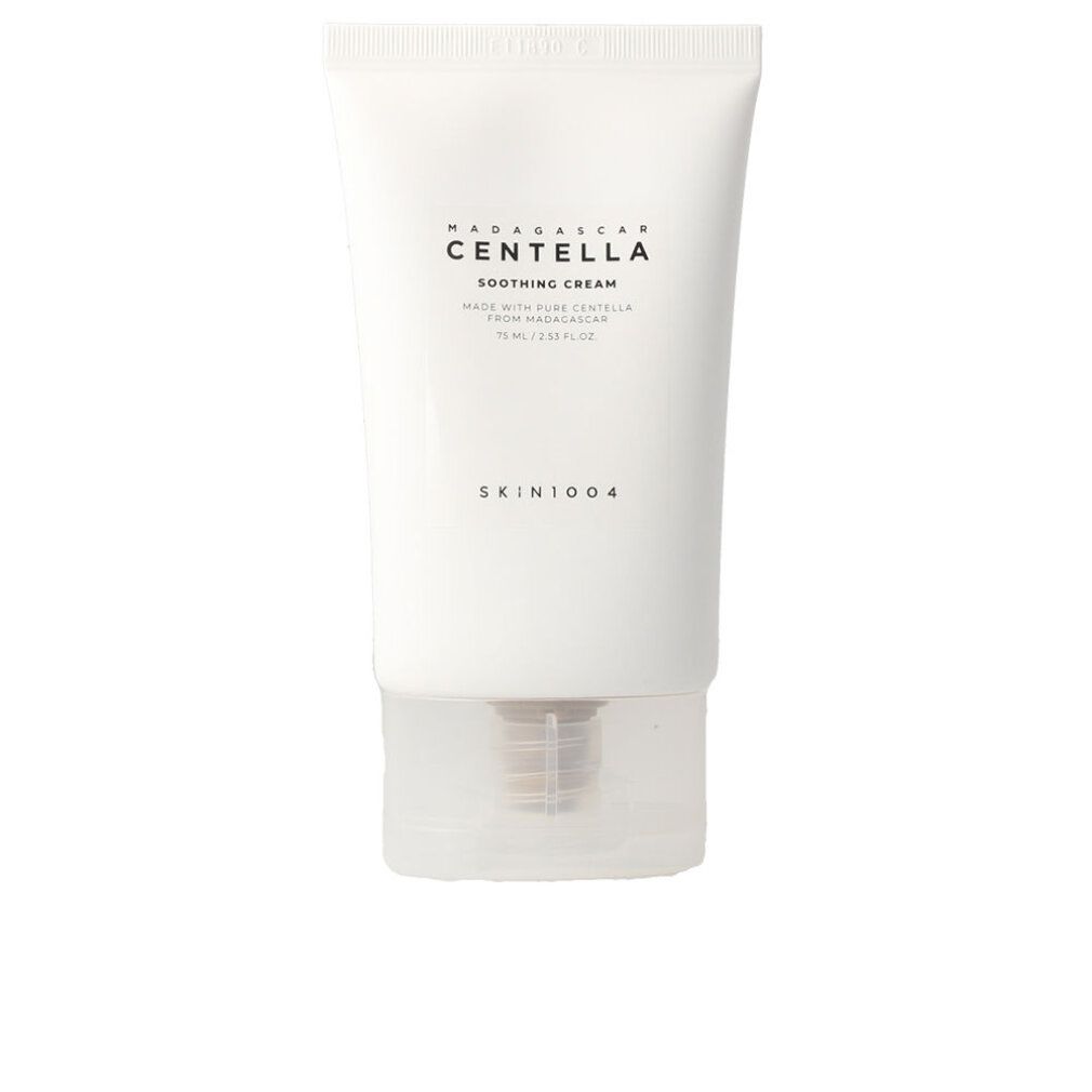 Weiße Tube SKIN1004 Madagascar Centella Soothing Cream mit transparentem Boden.