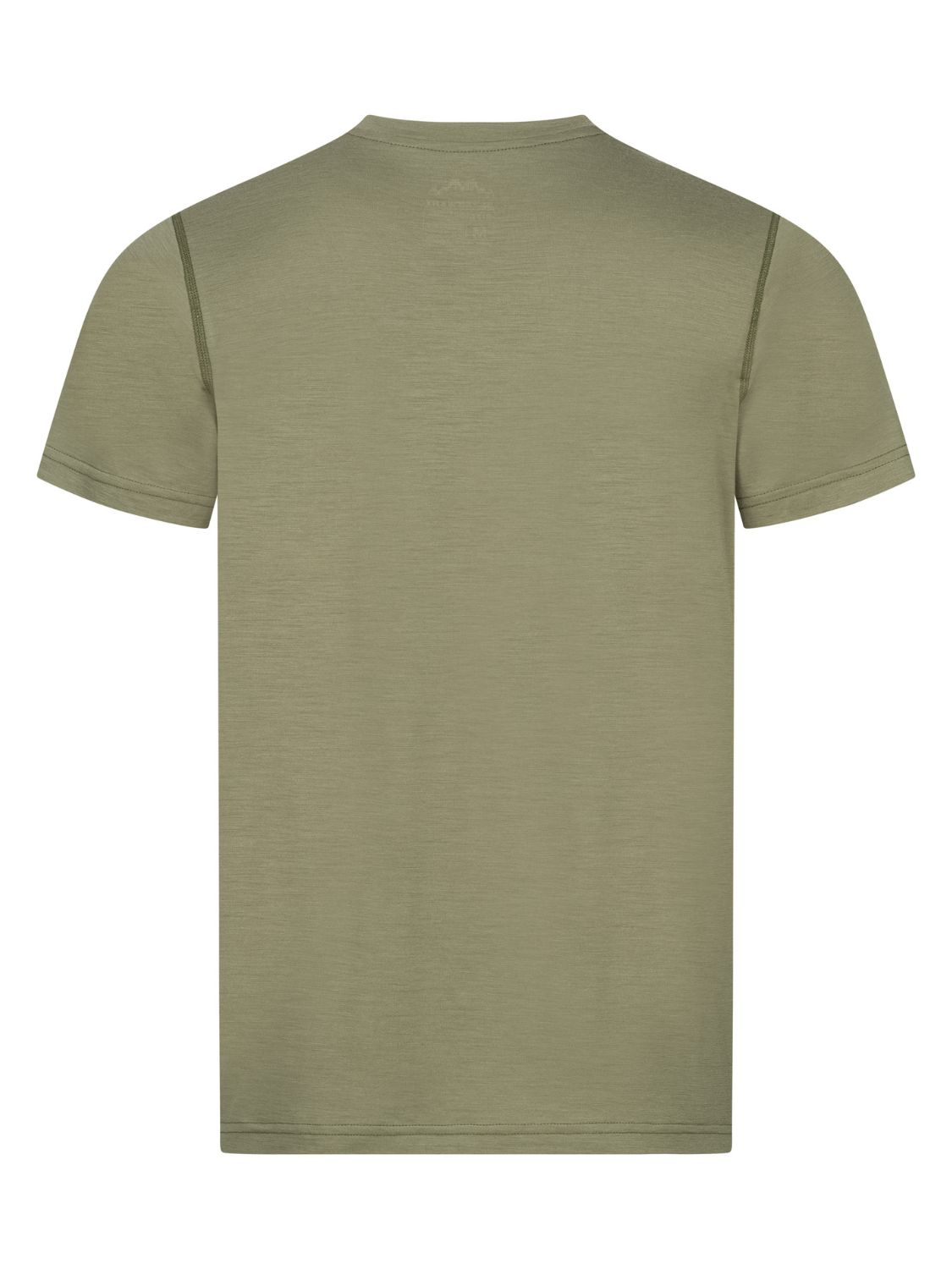 Rückansicht eines grünen Herren T-Shirts aus Merinowolle.