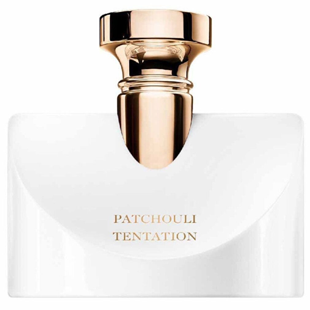 Bvlgari Splendida Patchouli Tentation Eau de Parfum Flakon mit goldenem Verschluss.