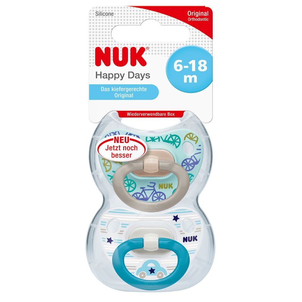 NUK® Classic Happy Days Schnuller aus Silikon Größe 6 bis 18 Monate (Farbe/Motiv nicht wählbar)