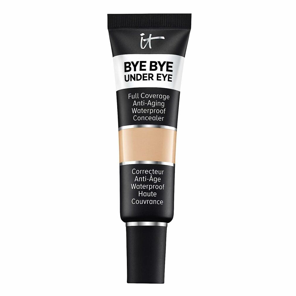 Concealer-Tube mit schwarzem Deckel. Aufschrift: IT, BYE BYE UNDER EYE, Full Coverage Anti-Aging Waterproof Concealer. Farbton: Light Buff.