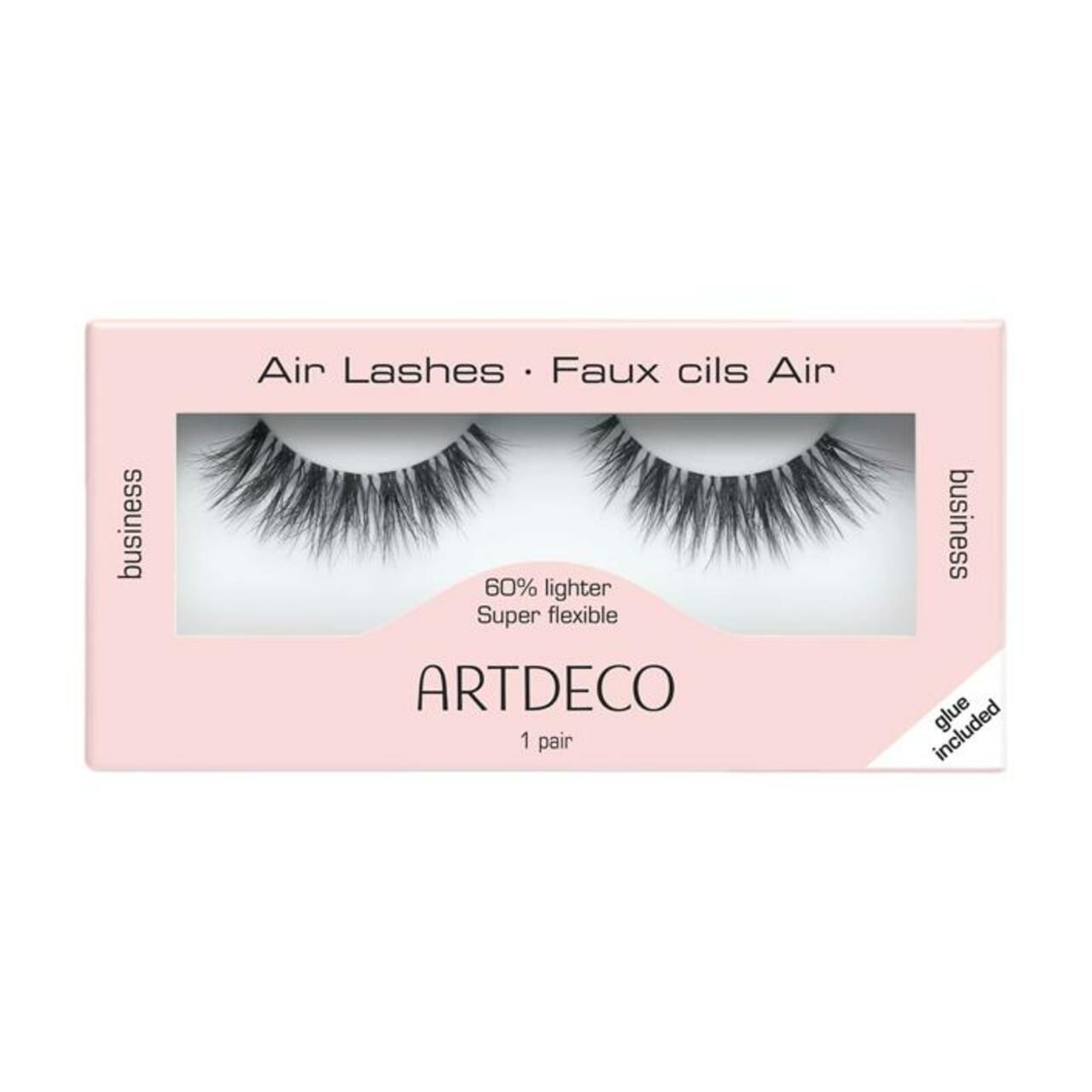 Artdeco Air Lashes in rosa Verpackung. Enthält ein Paar falsche Wimpern. Text: 60% leichter, super flexibel, Kleber enthalten.