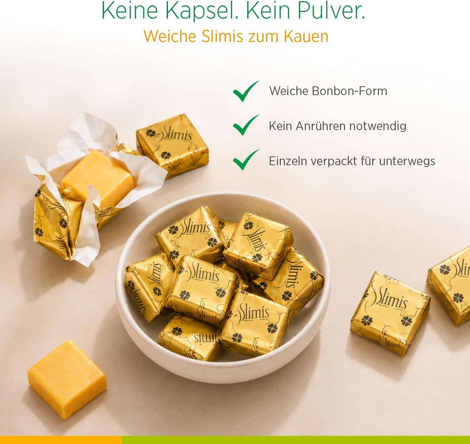 Biostile Slimis, weiche Bonbons, einzeln verpackt.
