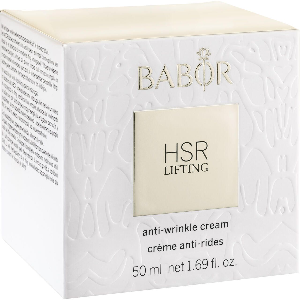 Weiße Verpackung mit Babor-Logo und HSR LIFTING. Text: anti-wrinkle cream, 50 ml.