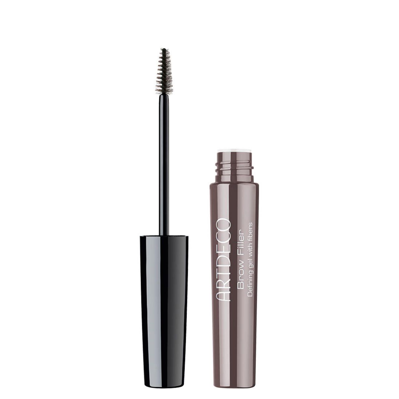 Artdeco Brow Filler. Braune Mascara-Tube mit schwarzem Deckel und Bürste. Text: Defining gel with fibers.