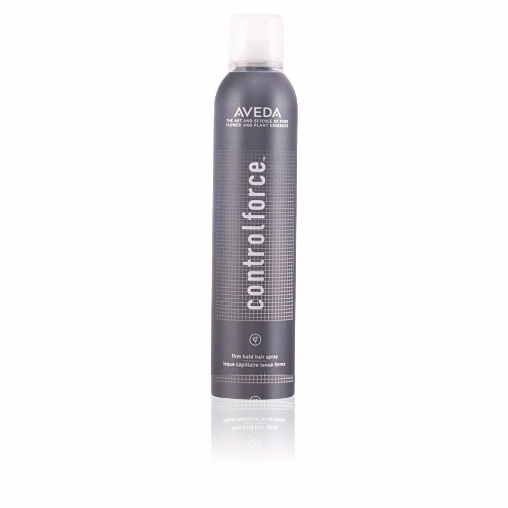 Aveda Control Force Haarspray, graue Dose mit weißem Deckel. Text: 'controlforce', 'firm hold hair spray'.