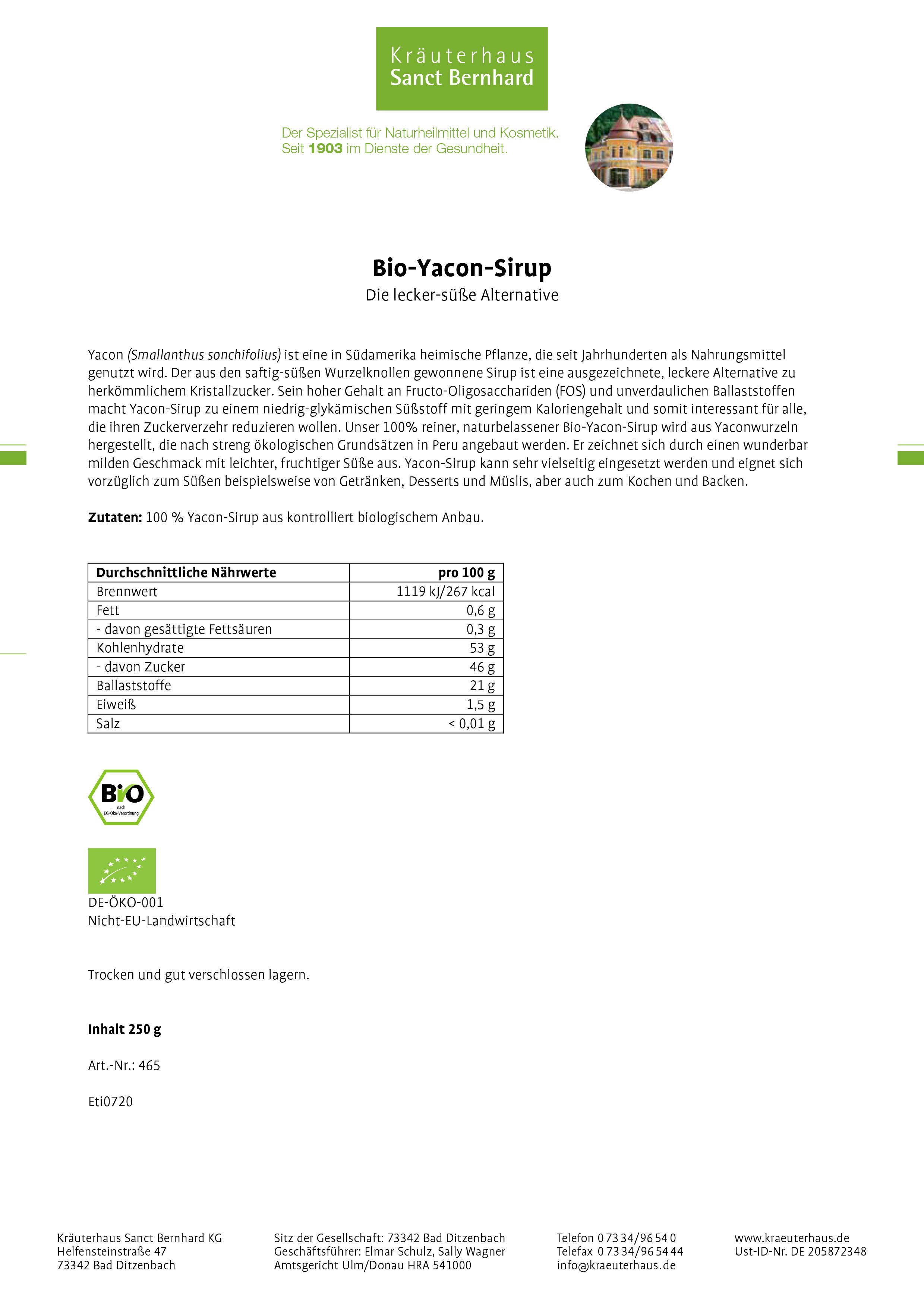 Sanct Bernhard Bio-Yacon-Sirup