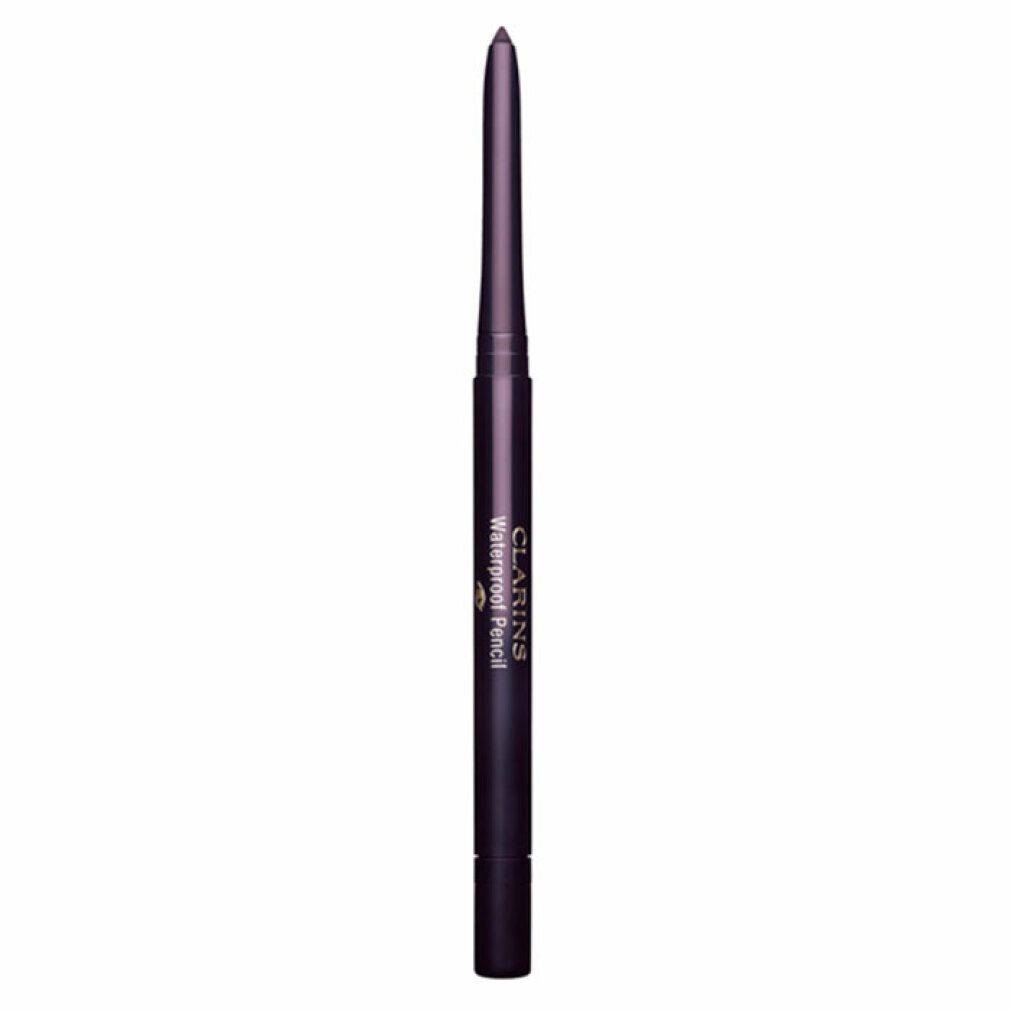 Ein dunkelvioletter Clarins Waterproof Pencil. Aufschrift: Waterproof Pencil.