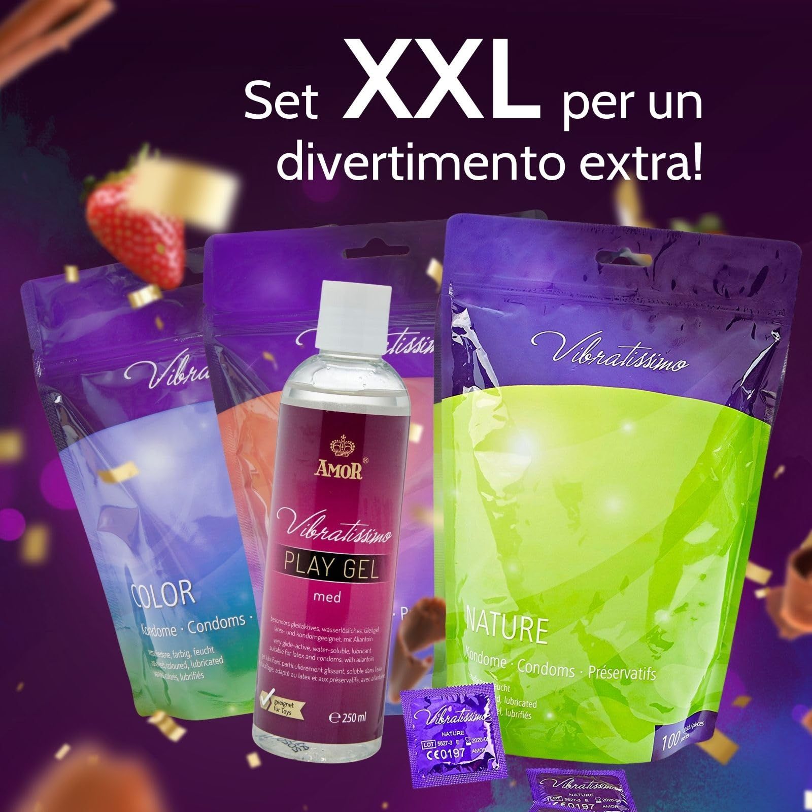 Vibratissimo Kondome Color + Play Gel Set