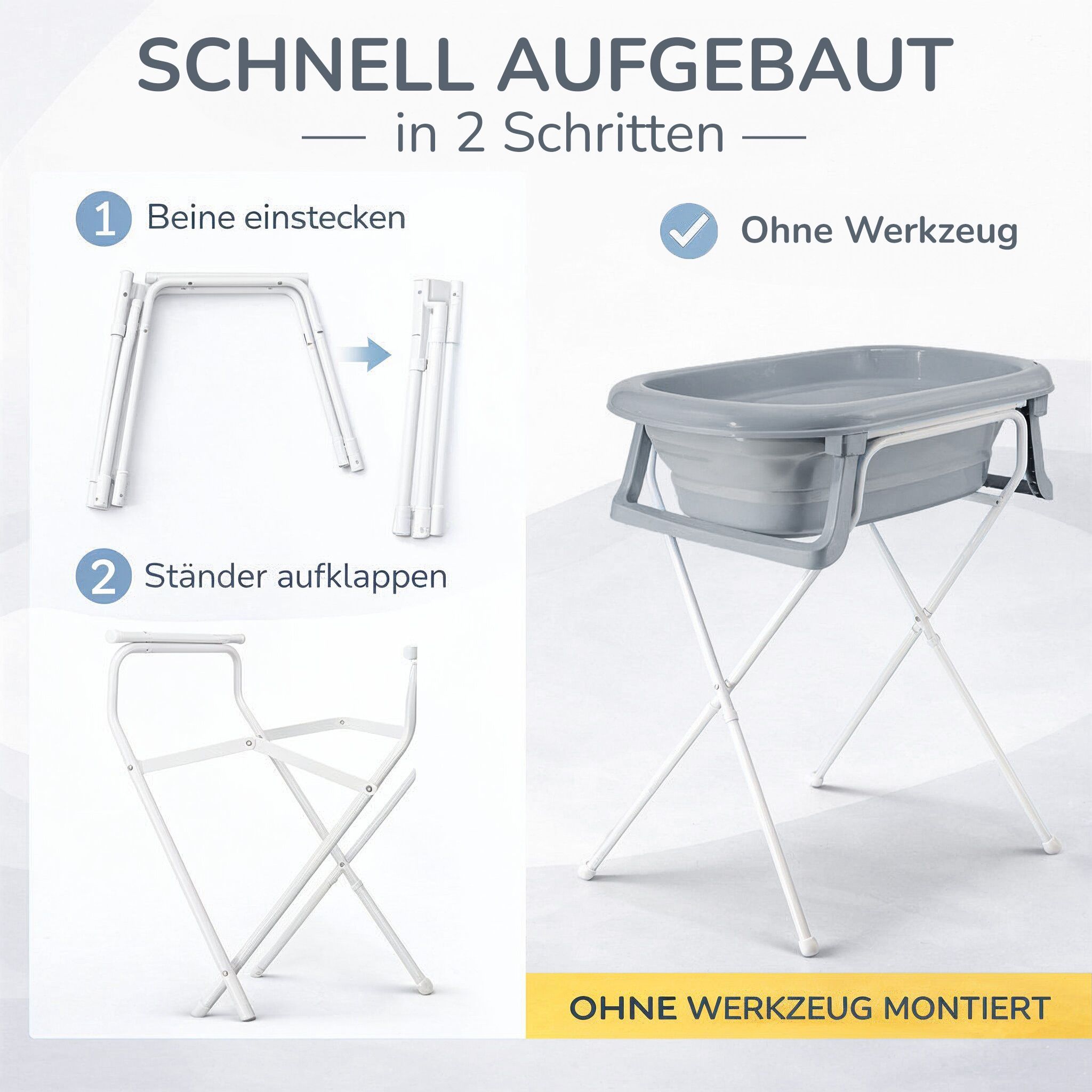 Baby Badewanne faltbar mit Ständer - Babywanne + Ständer + Abflussschlauch + Thermometer