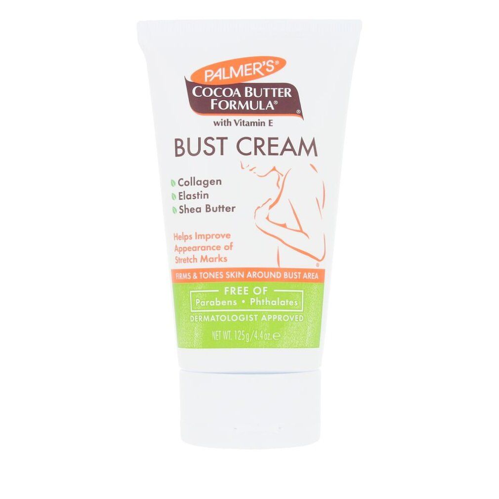 Palmer's Bust Cream Tube mit Brustabbildung und Produktinformationen.
