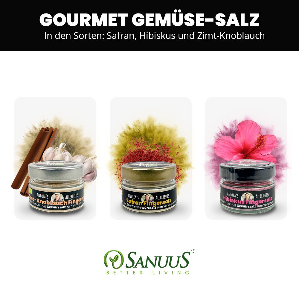 SANUUS® Gourmet Bio Gewürzsalz zum Kochen & Verfeinern Alle Sorten 6er Pack