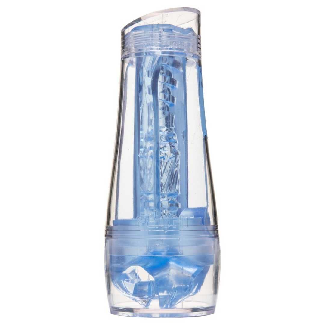 Masturbator, transparente Außenhülle, blaue Innenstruktur. Vertikale Ansicht, Detail der Innenstruktur.
