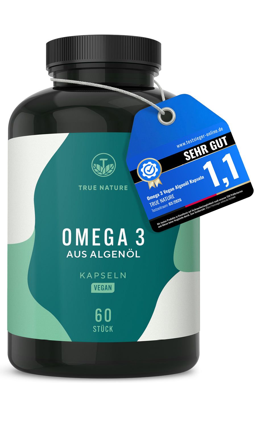 Omega 3 Testsieger Vegan - 1400mg Algenöl Kapseln Premium Rohstoff life's® True Nature® 60 St