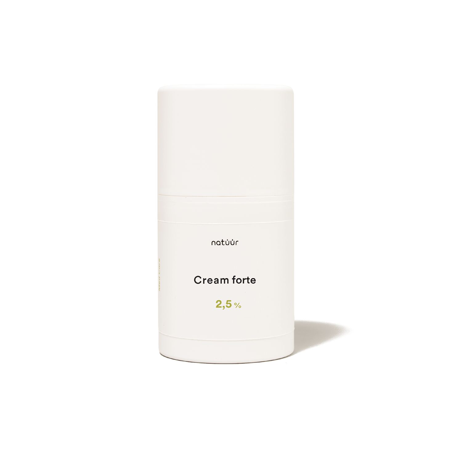 Zylindrische, weiße Tube mit "natüür" und "Cream forte 2,5%".