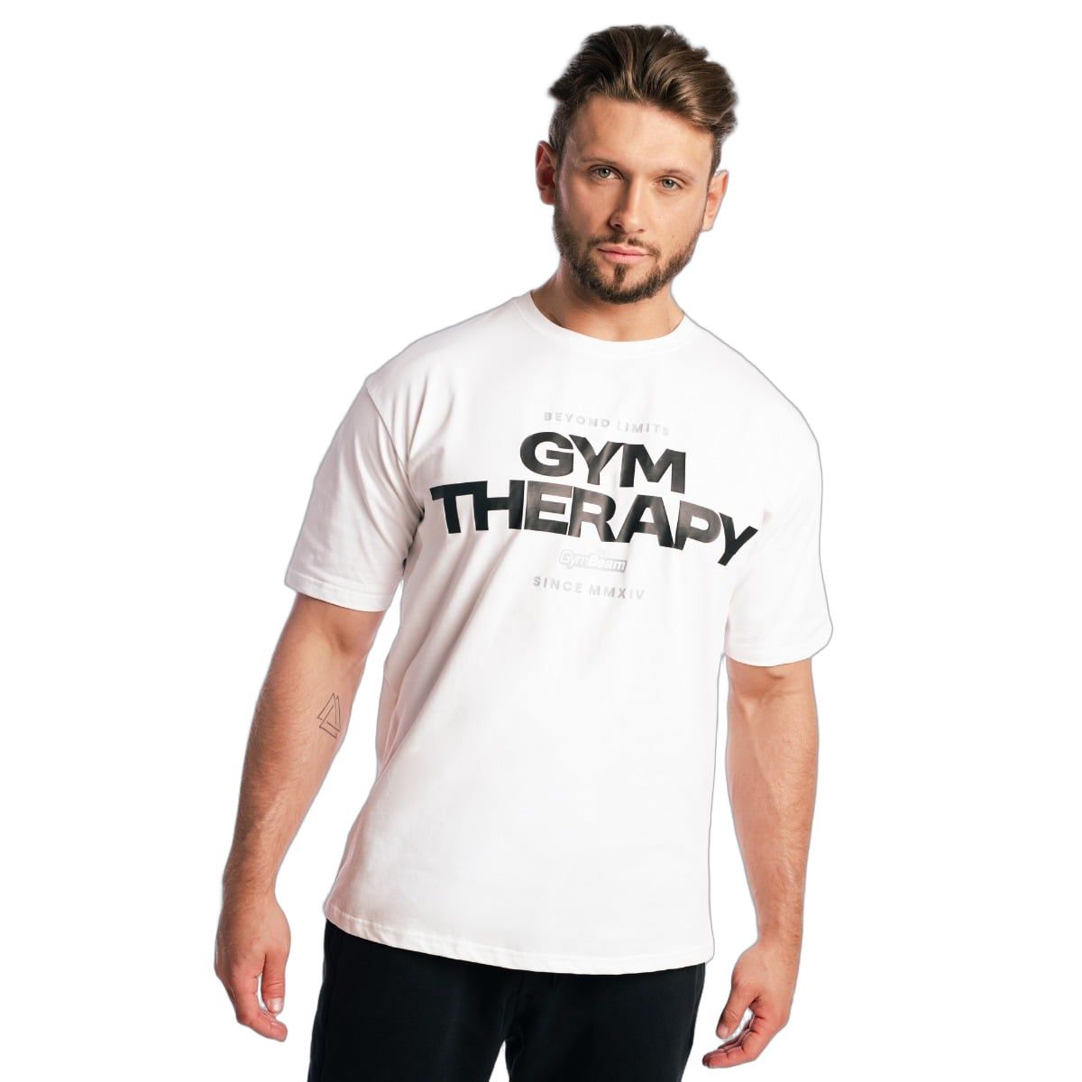 GymBeam T-Shirt Herren Oversized Kurzarm aus Baumwolle in Weiß