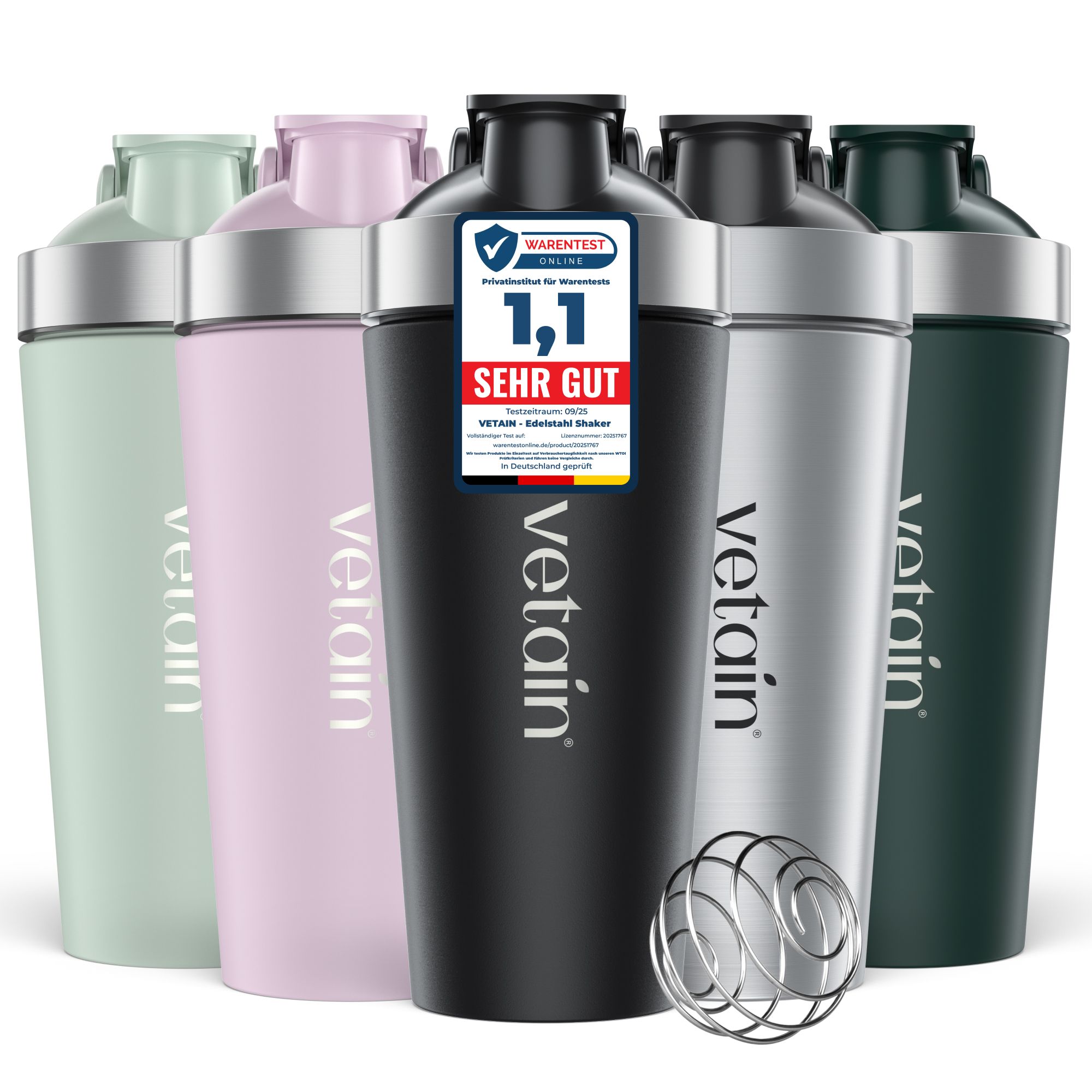 Vetain Edelstahl Shaker Proteinshake - 100% Auslaufsicher Mit Mixball Schwarz 1 St Zubehör