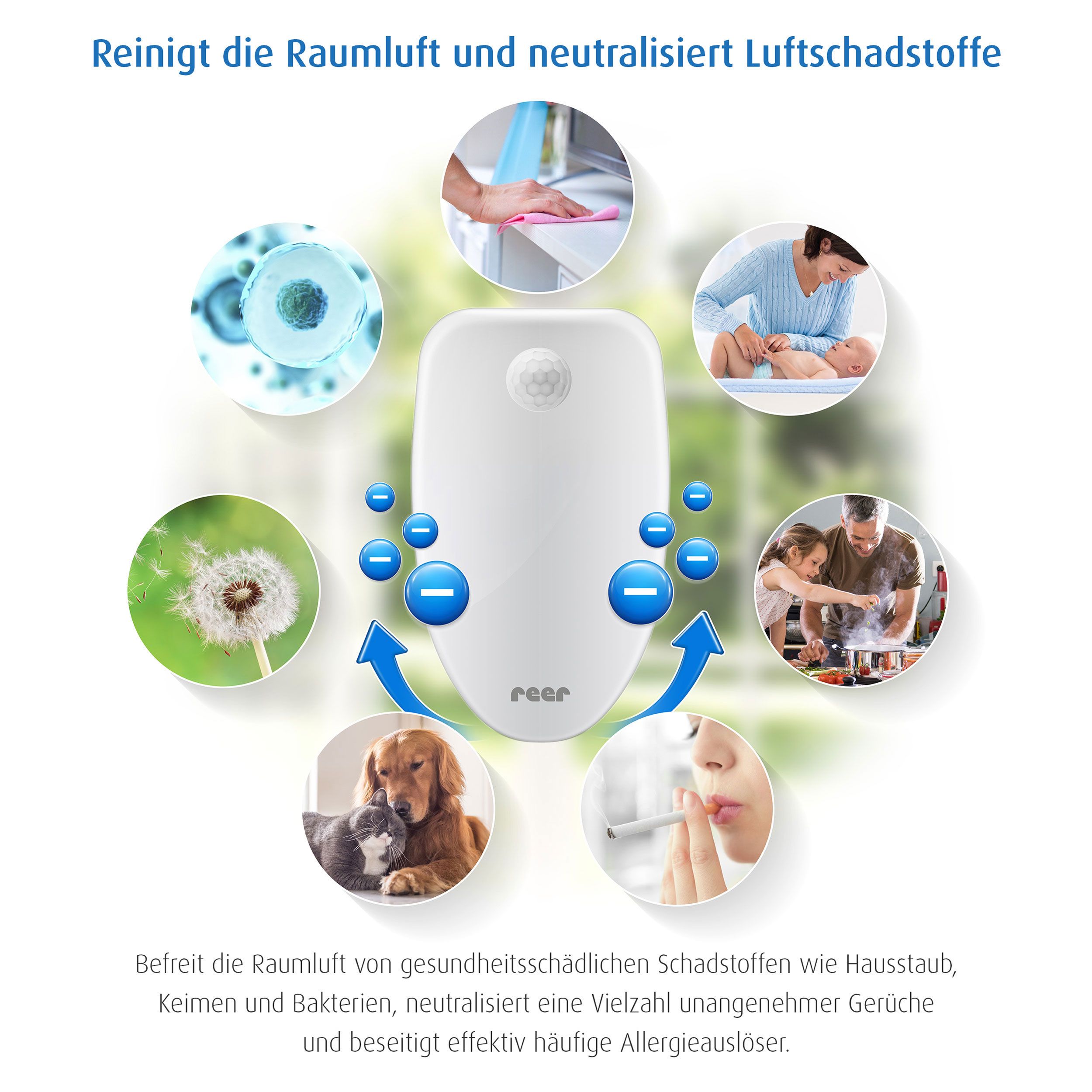 reer PureAir Raumluft-Reiniger, 2in1, Nachtlicht, Bewegungssensor