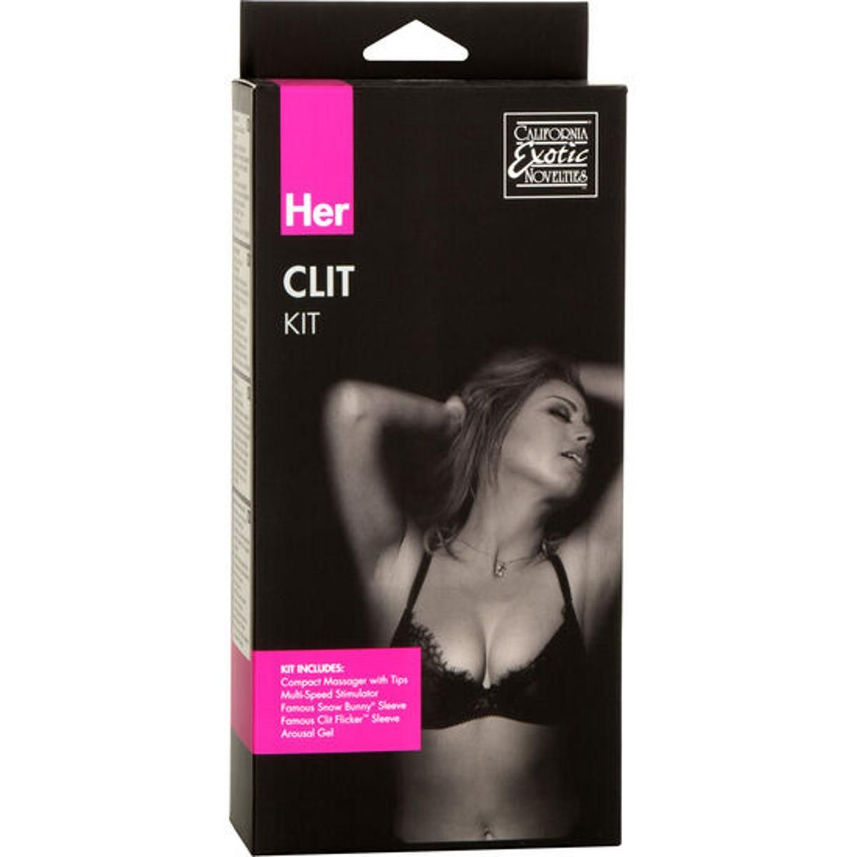 Verpackung des Sextoy Kits "Her Clit" mit Produktbild und Markenlogo.