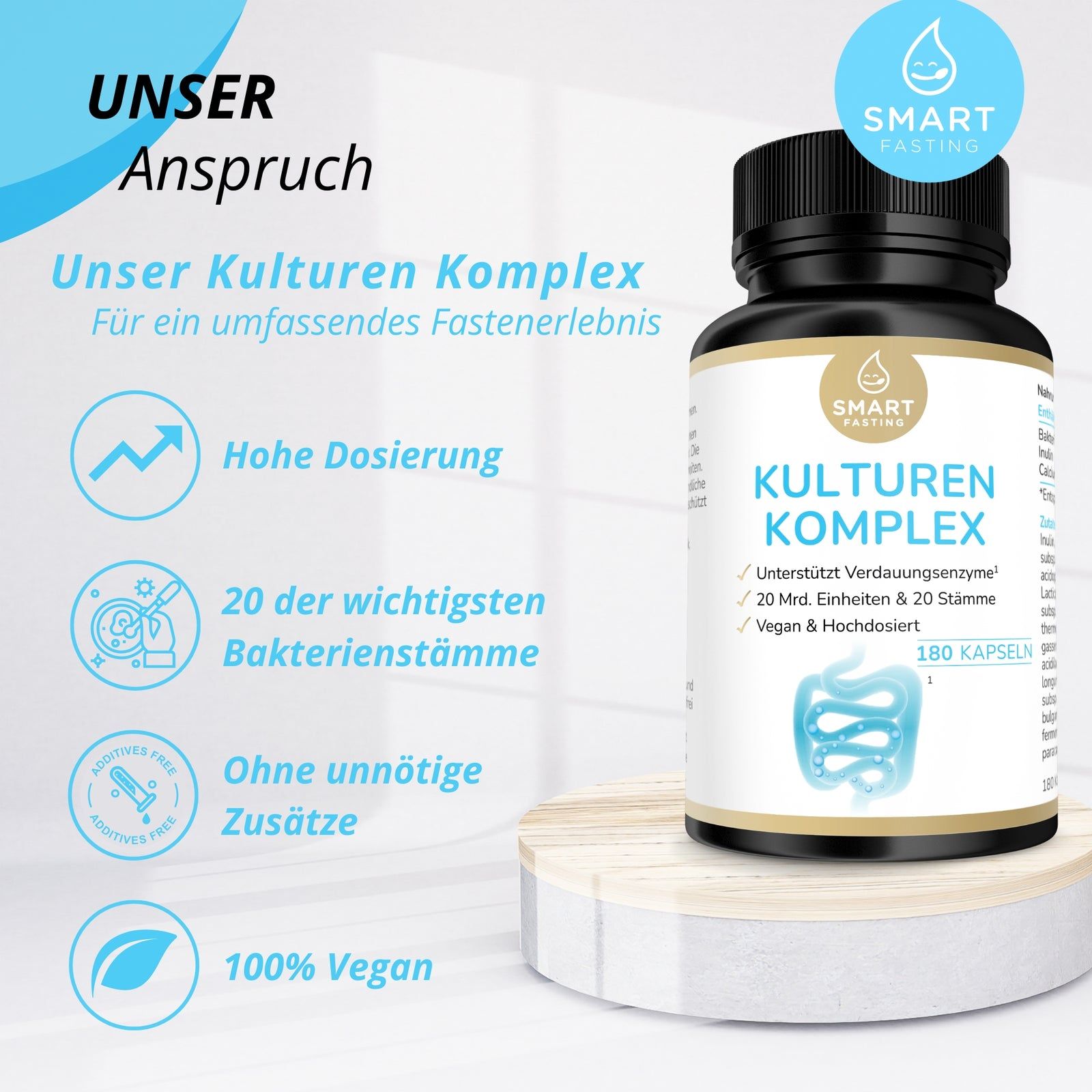 Smart Fasting® Probiotika Kulturen Komplex - 20 Bakterienstämme - mit Calcium