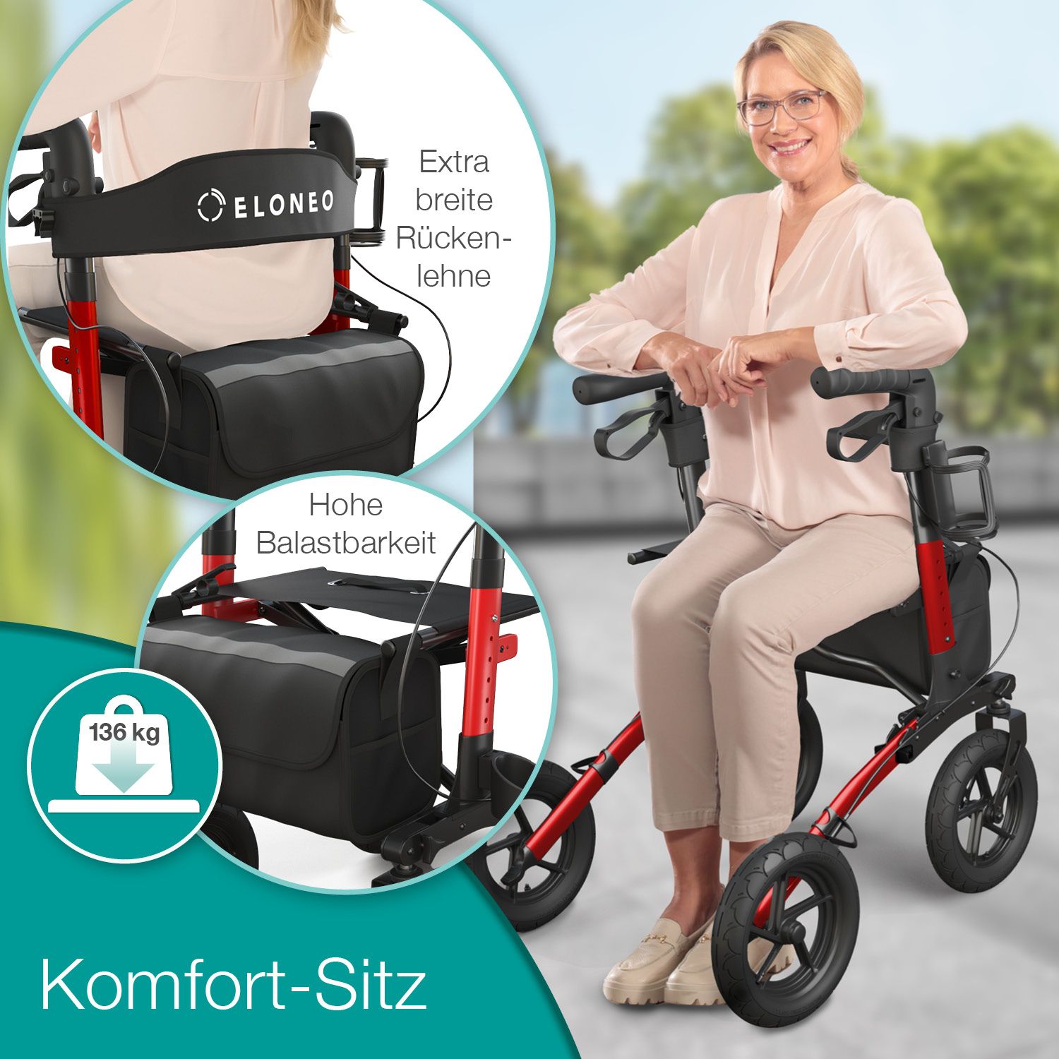 ELONEO Outdoor Rollator mit Luftbereifung