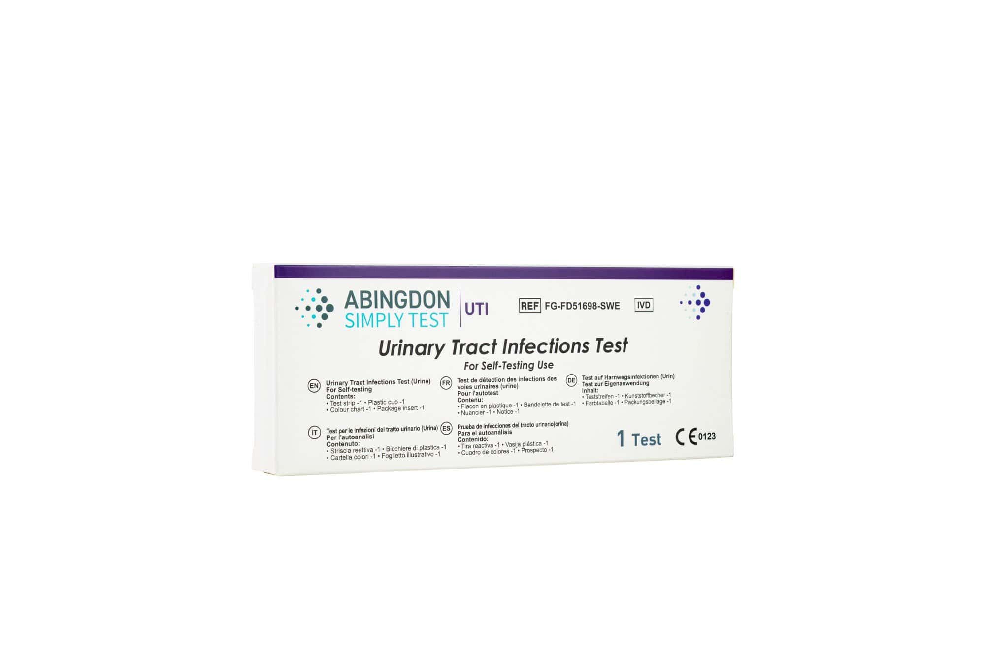 Verpackung des Abingdon Simply Test Urinary Tract Infections Test für den Heimgebrauch.