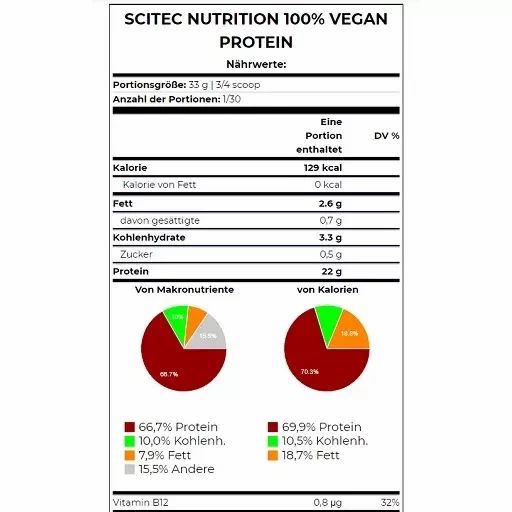 Scitec 100% Vegan Protein - Schokolade 1 kg Pulver zur Herstellung einer Lösung zum Einnehmen