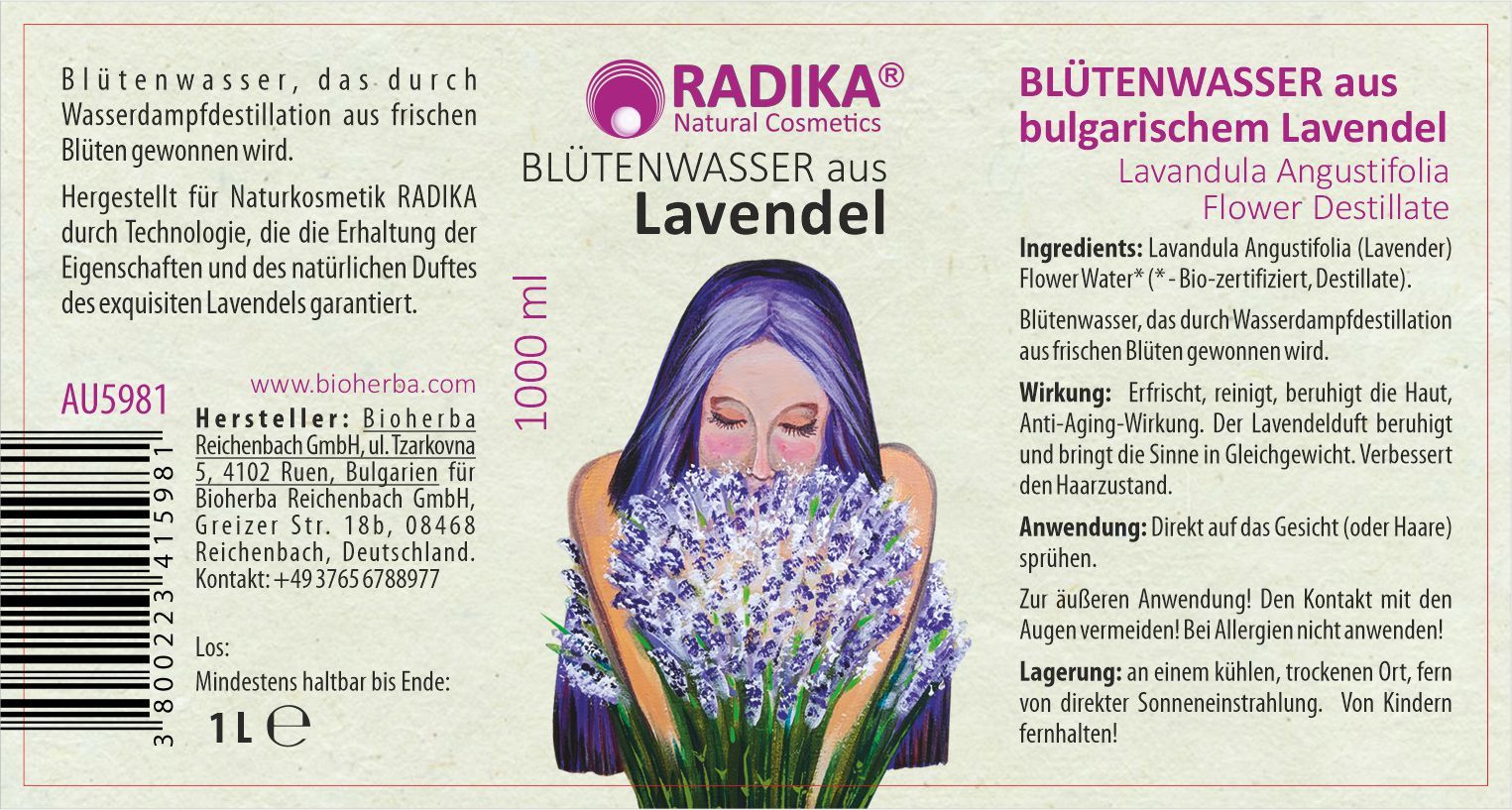 Bioherba Blütenwasser aus bulgarischem Lavendel Flower Destillate
