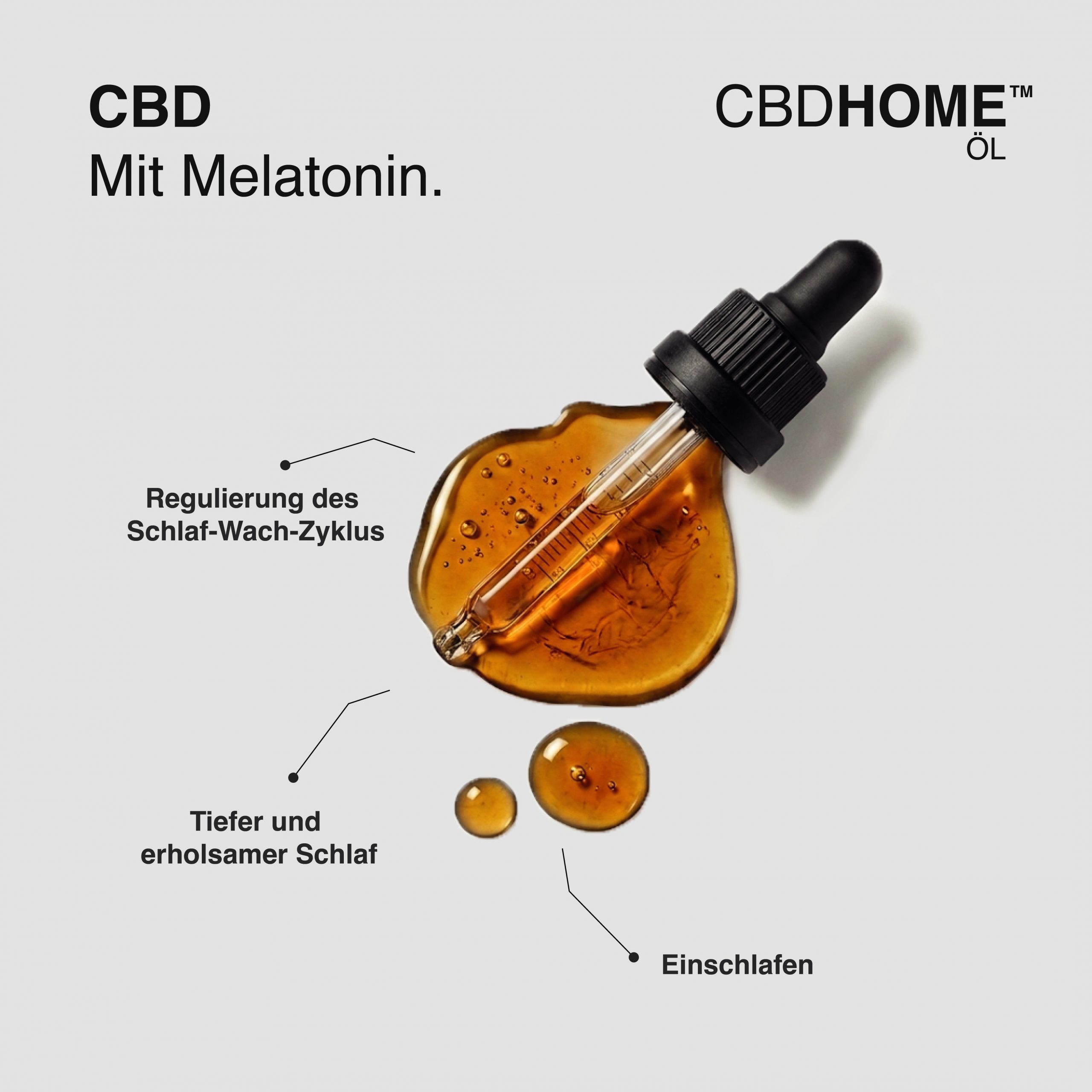 CBD-Öl mit Melatonin. Pipette mit Öl-Tropfen, die Schlafregulation fördern.