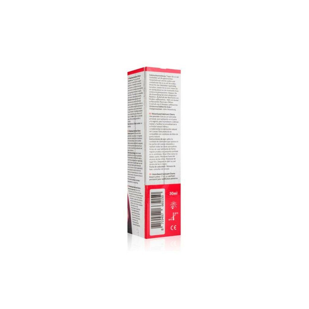 Produktverpackung, Rückseite. Text und Barcode. Roter und weißer Hintergrund.