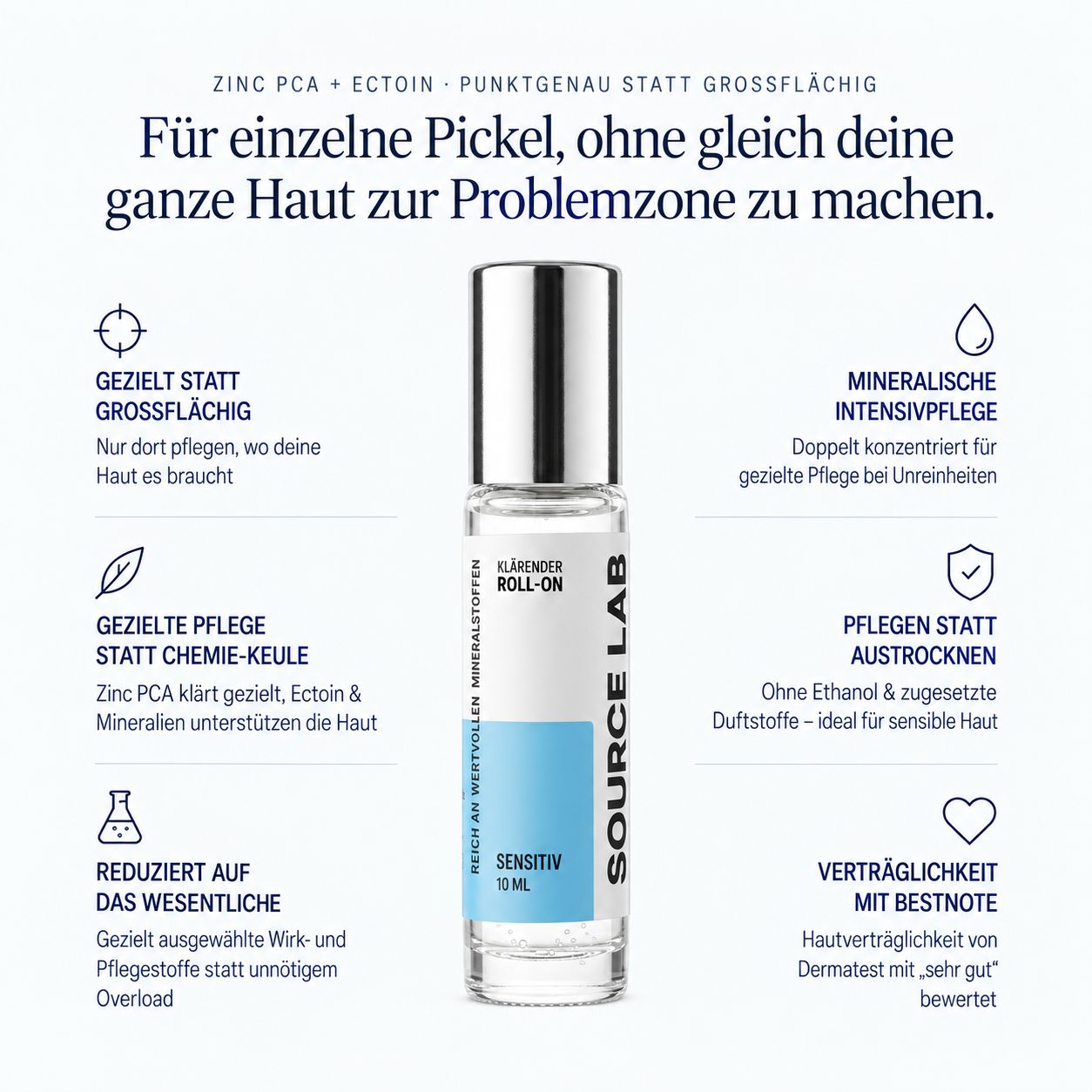 SOURCE LAB Klärender Roll-on mit Mineralstoffen, 10 ml, für punktuelle Pflege.