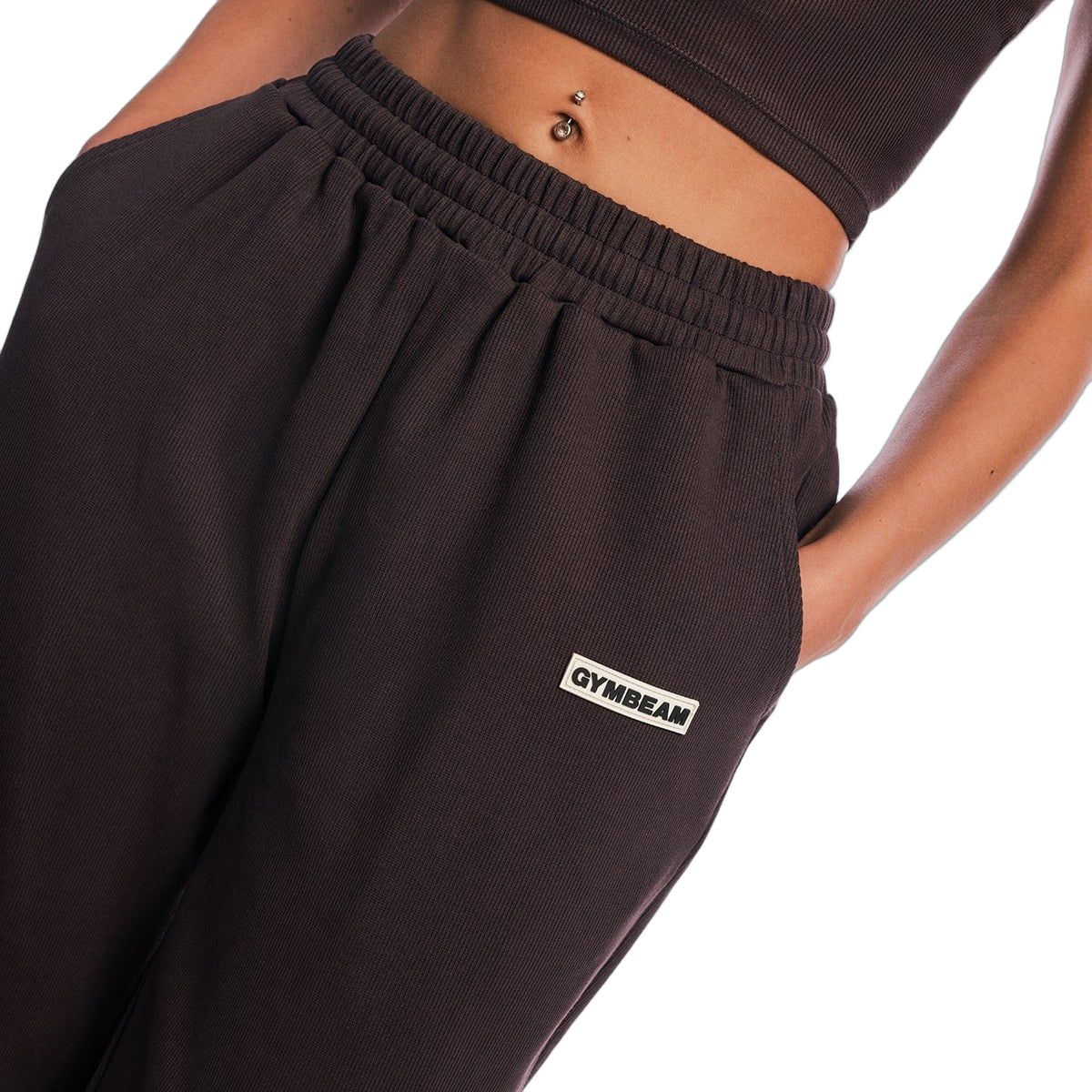 GymBeam Jogginghose Damen oversized mit hoher Taille Tee Brown