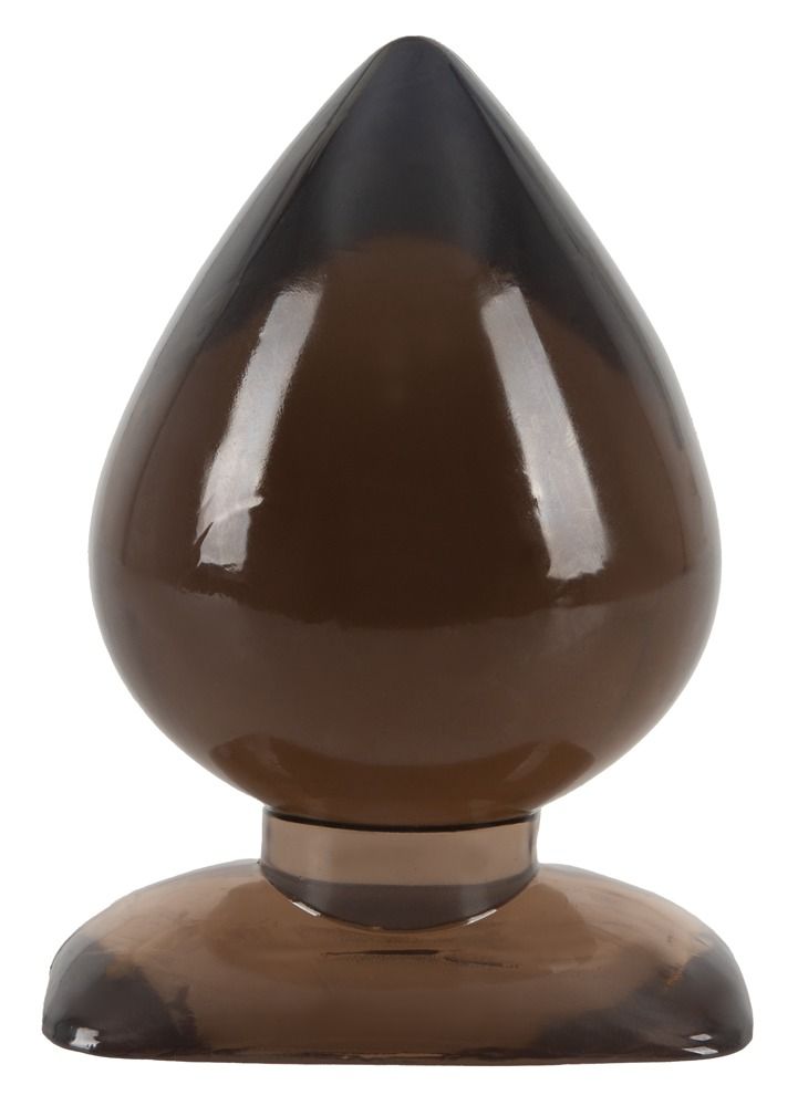 Analplug mit Tropfenform, braun getönt. Basis und Spitze dunkler. Glatte Oberfläche. Mit breiter Basis für sicheren Halt.