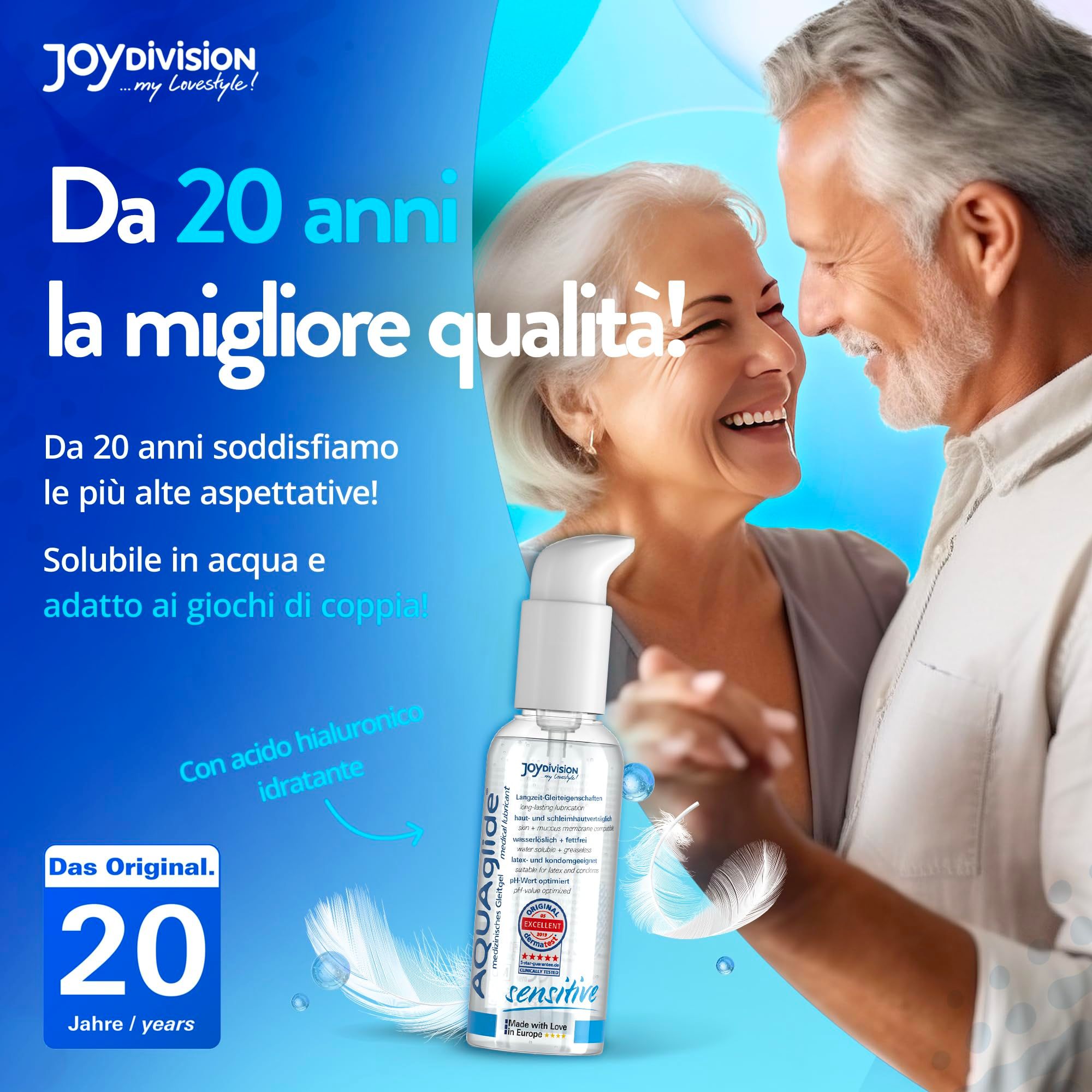 Joydivision AQUAglide Sensitive Gleitgel, 125 ml, mit älterem Paar.