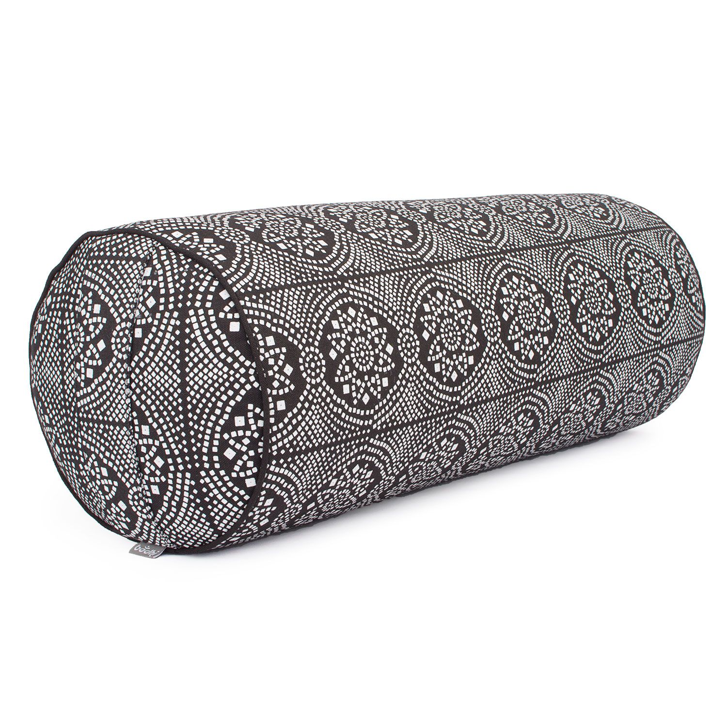 Maharaja Collection: Gemustertes Yoga-Bolster (rund), "Bandhani", schwarz/weiß, KAPOK