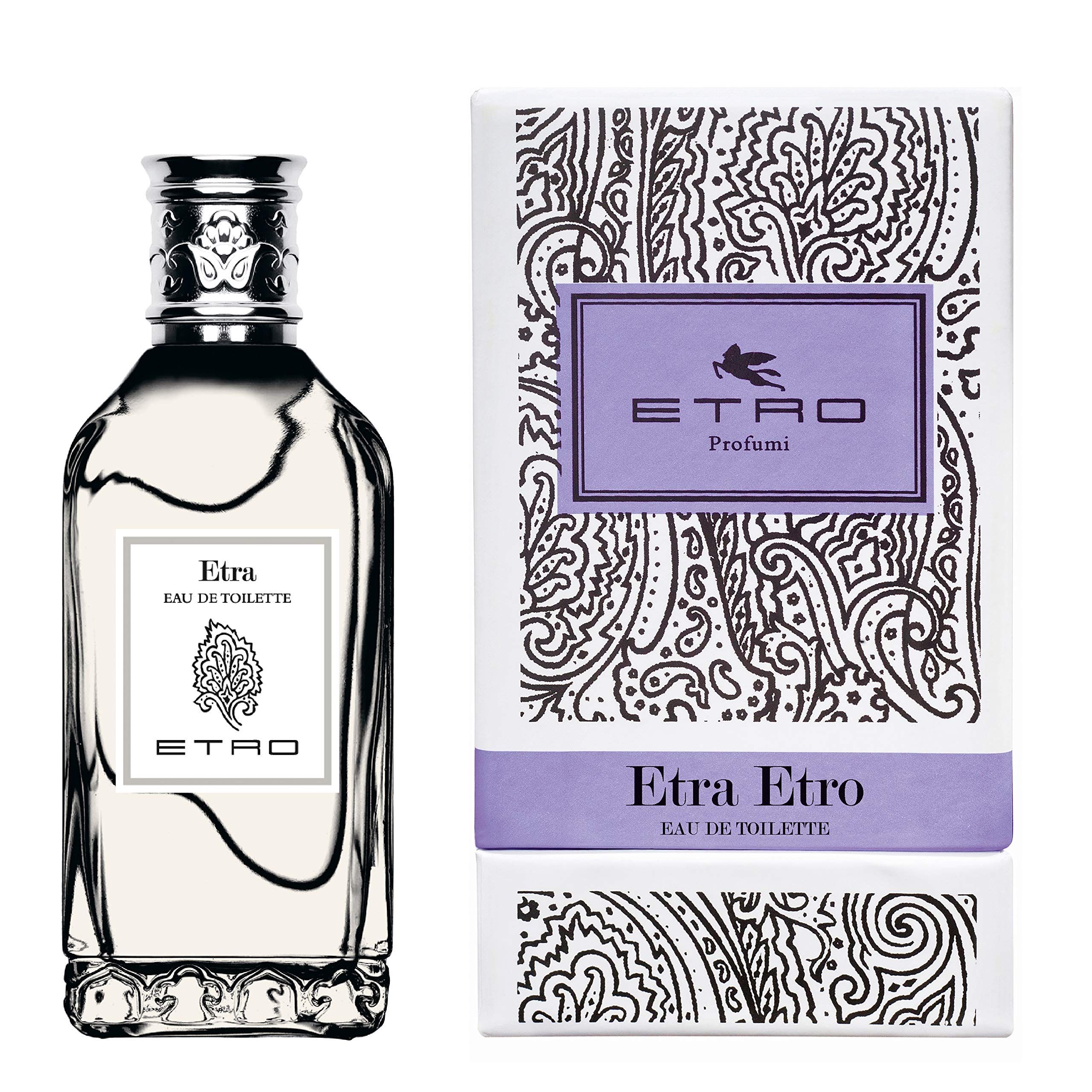 Etro Etra Etro Eau de Toilette Flakon und Verpackung nebeneinander.